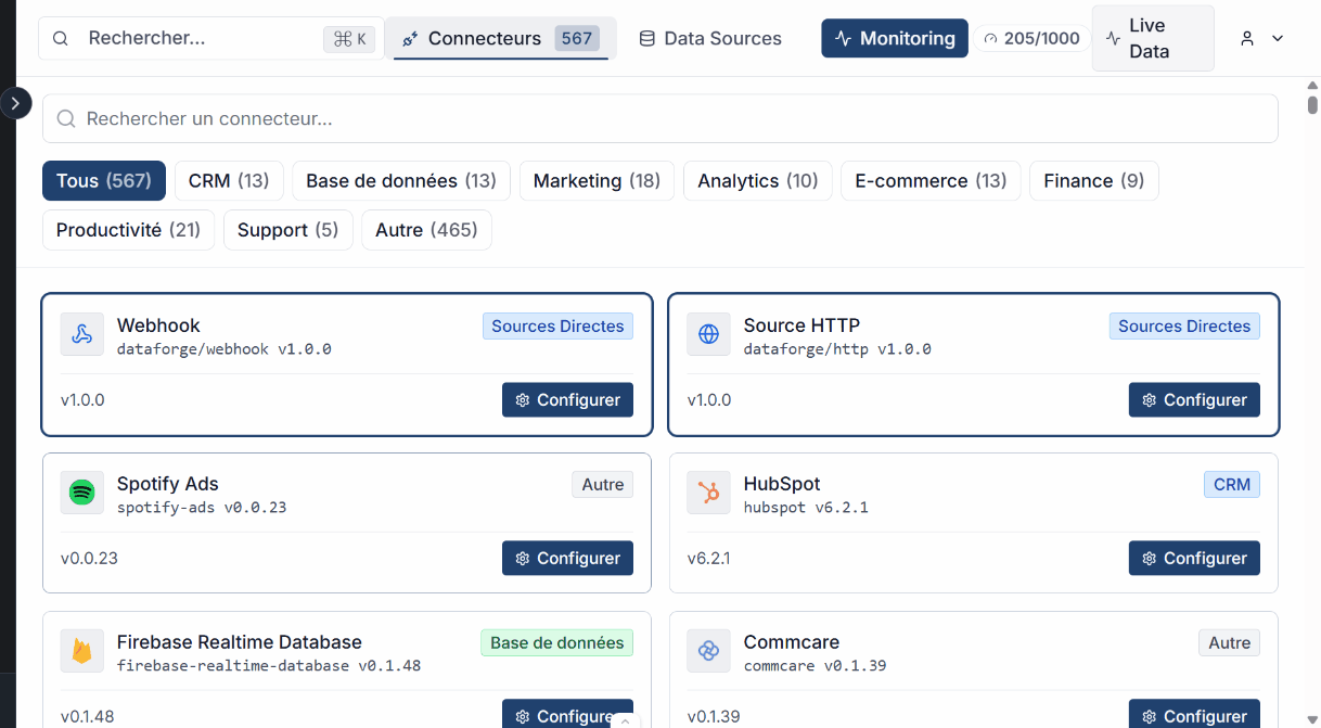 Vue d'ensemble du catalogue de connecteurs