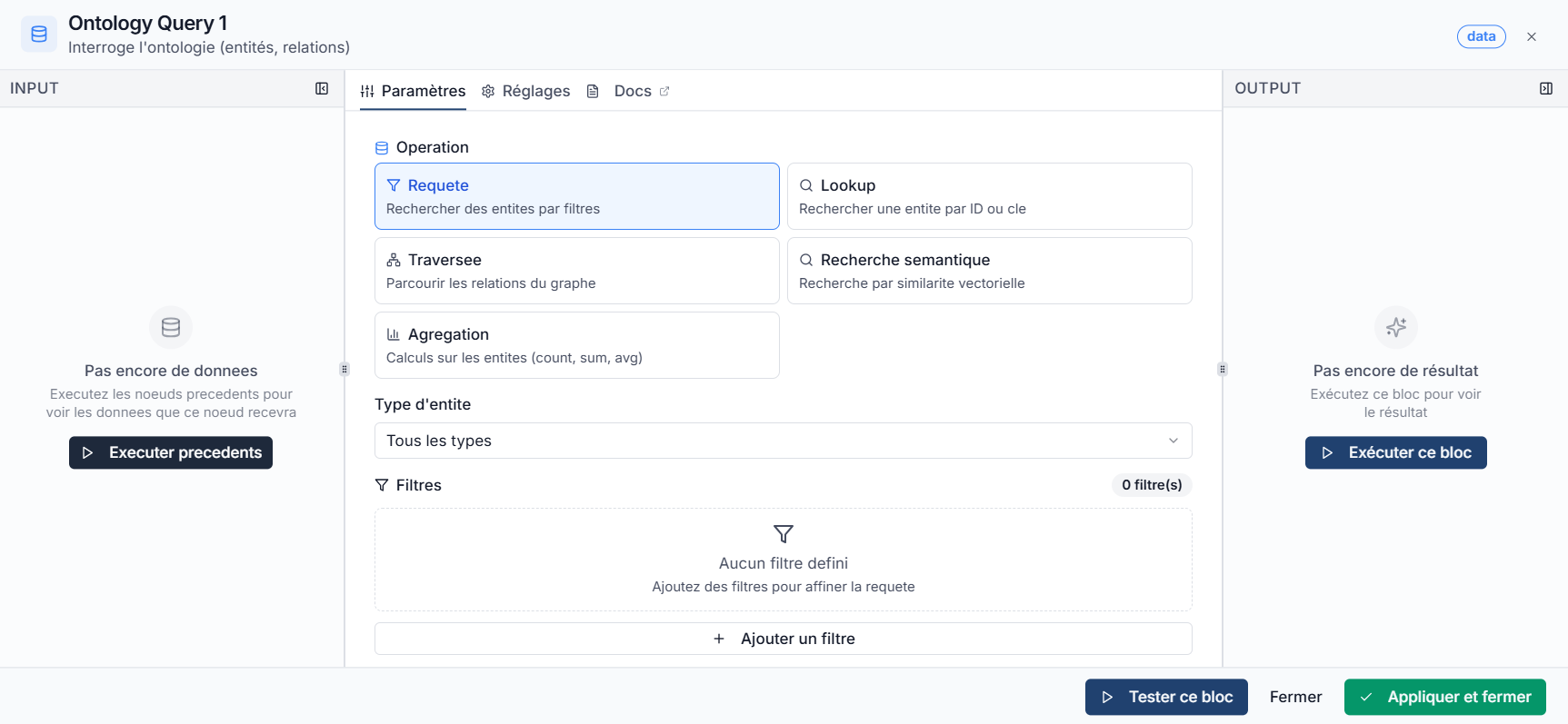 Detail d'un bloc avec entrees, parametres et sorties