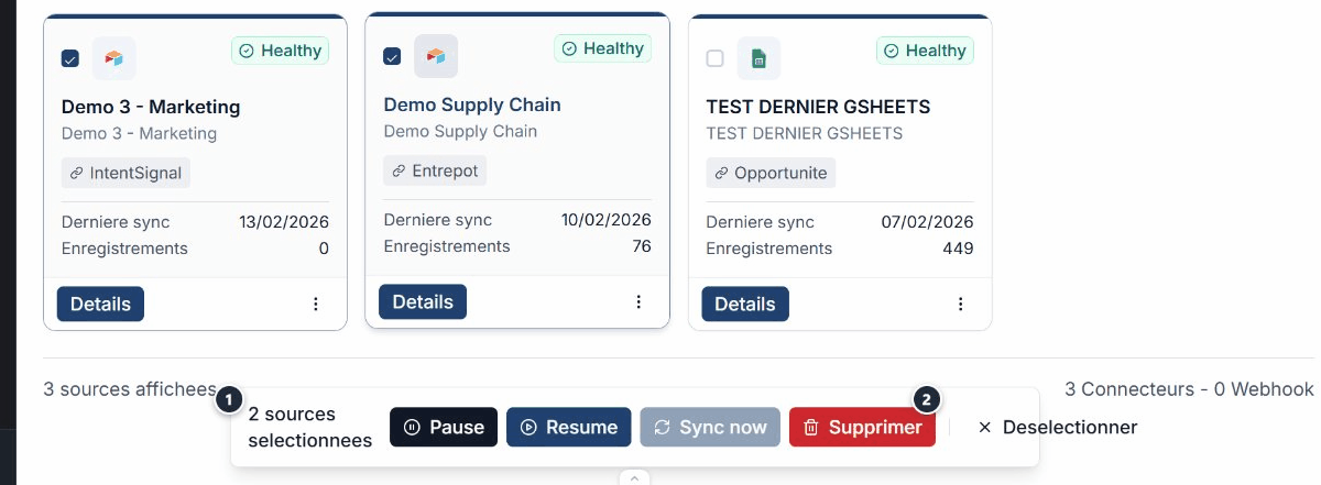 Actions groupees sur les Data Sources