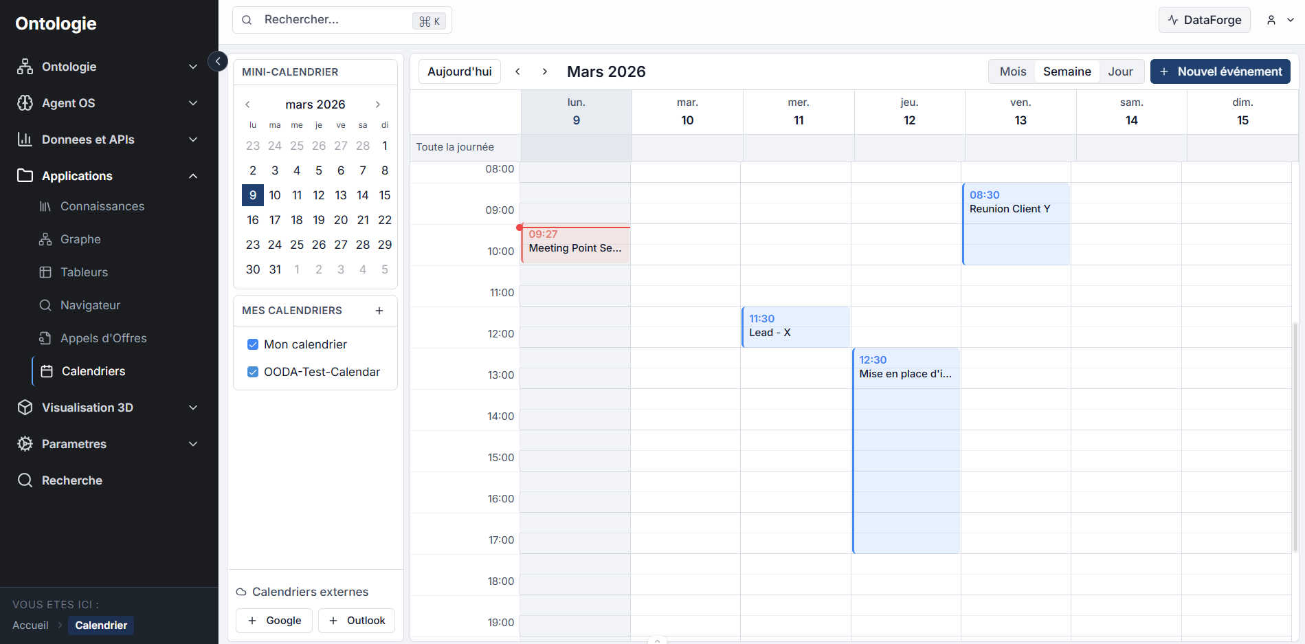 Vue d'ensemble du calendrier